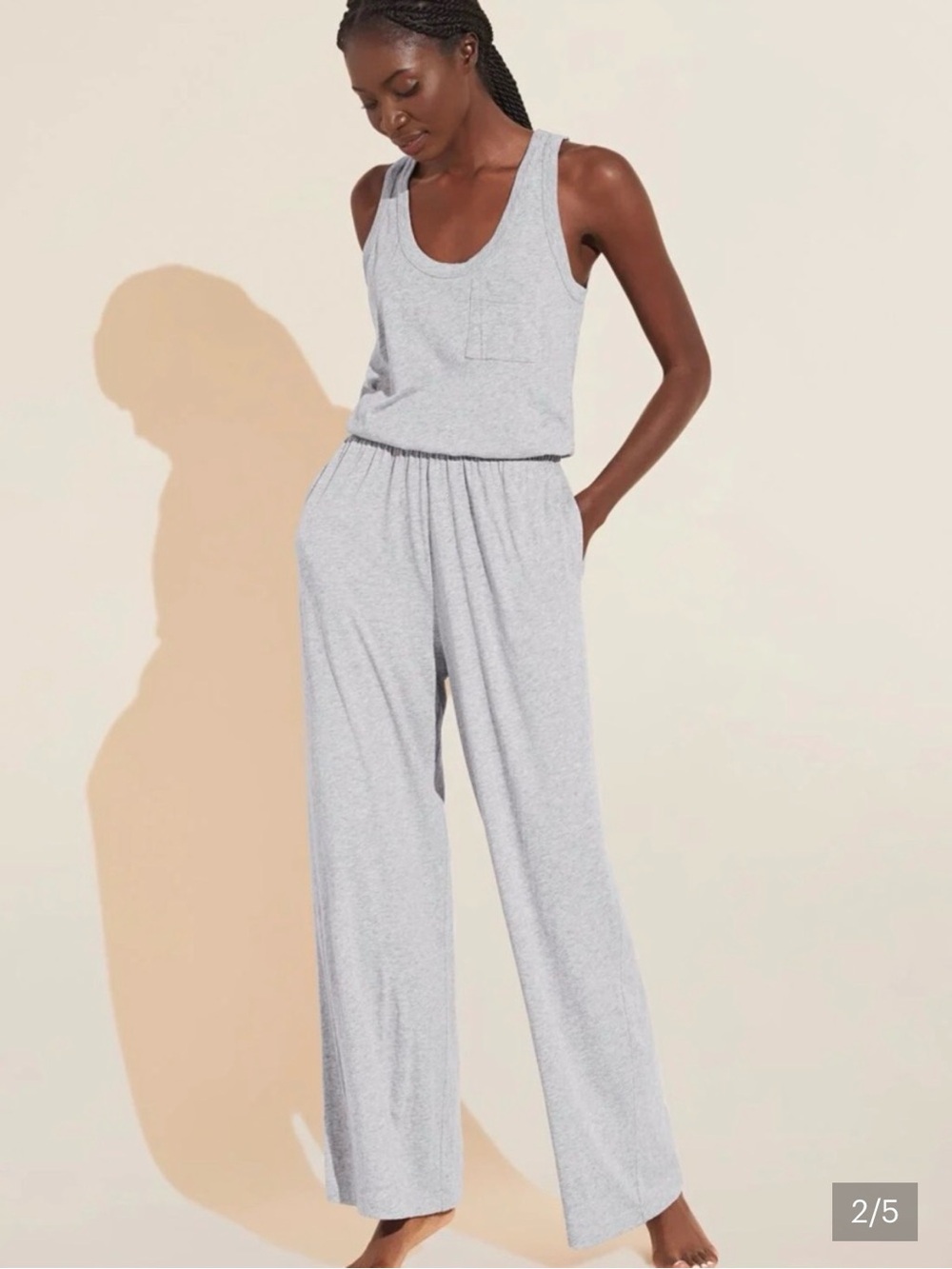 Eberjey Aloe-Infused Cotton Wide-Leg Jumpsuit, Size Medium